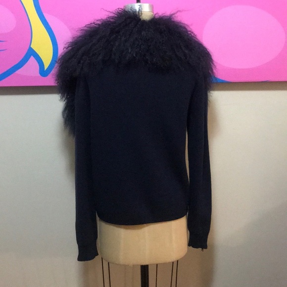 RED Valentino Navy Blue Wool Cardigan Fur Trim - Picture 5 of 8